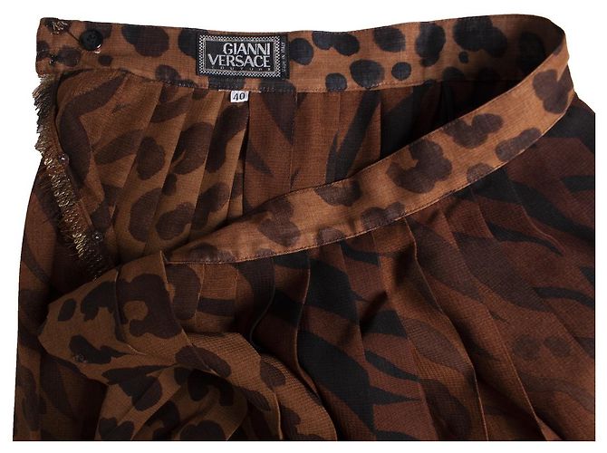 Falda plisada estampada de leopardo Gianni Versace Couture Castaño - vista 6