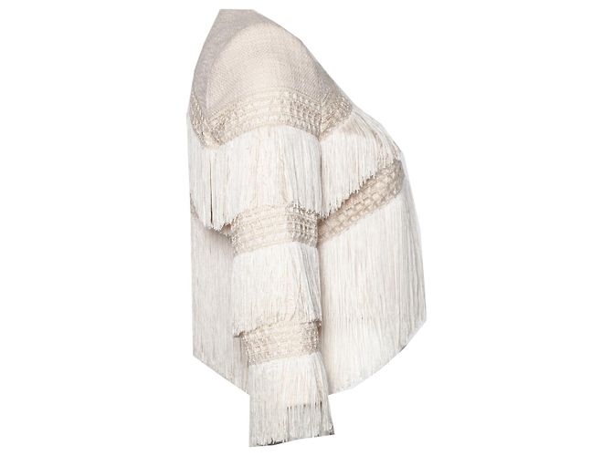 Blazer con flecos Elisabetta Franchi en crema - vista 4