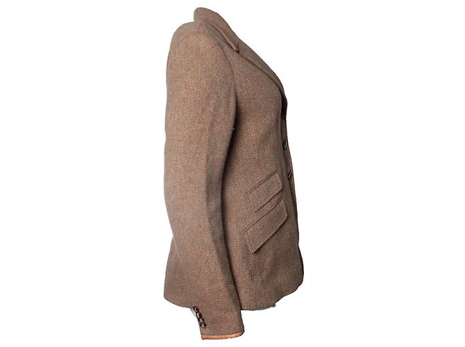 Blazer de lã Ralph Lauren com detalhes em couro Marrom - vista 4