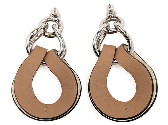 Hermès Villevolt GM Swift Earrings Brown Beige - view 2