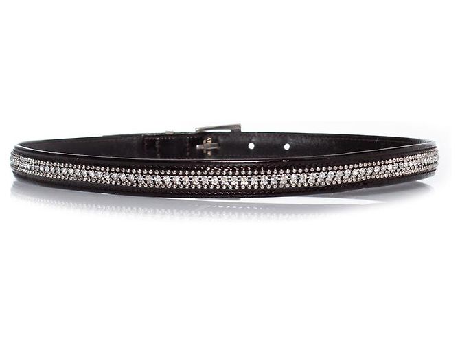 Cinturón de cuero patentado Gianni Versace con rhinestones Castaño - vista 2