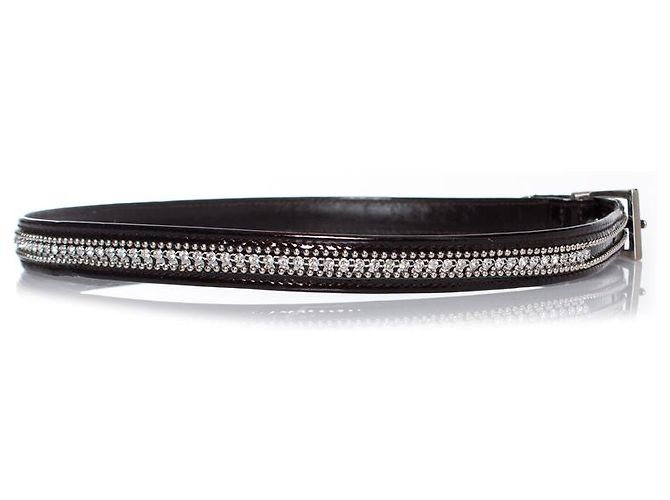 Cinturón de cuero patentado Gianni Versace con rhinestones Castaño - vista 4