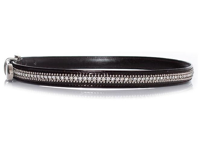 Cinturón de cuero patentado Gianni Versace con rhinestones Castaño - vista 5