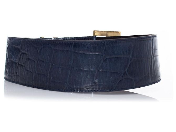 Gianni Versace blaue Krokodil-Prägung Leder Taillengürtel - Ansicht 2