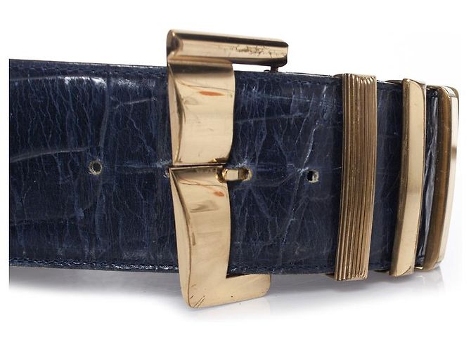 Gianni Versace blaue Krokodil-Prägung Leder Taillengürtel - Ansicht 3