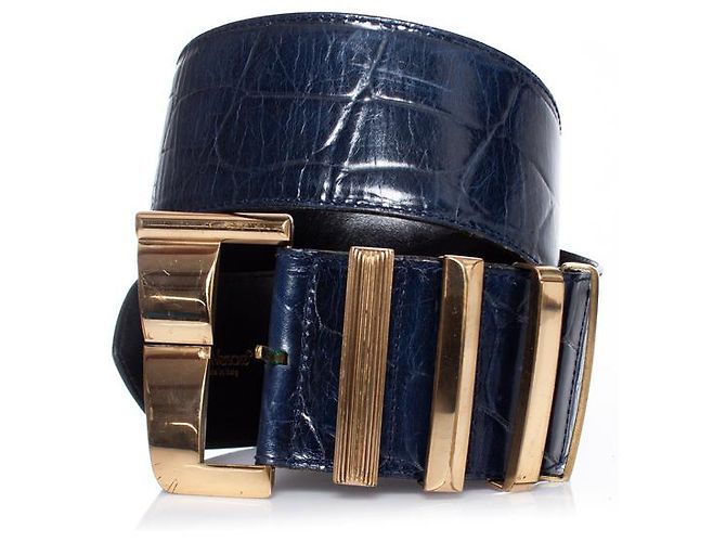 Gianni Versace blaue Krokodil-Prägung Leder Taillengürtel - Ansicht 4