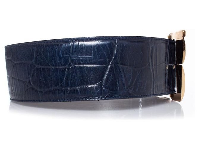Gianni Versace blaue Krokodil-Prägung Leder Taillengürtel - Ansicht 5