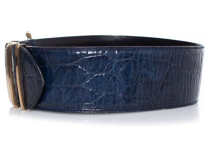 Gianni Versace blaue Krokodil-Prägung Leder Taillengürtel - Ansicht 6