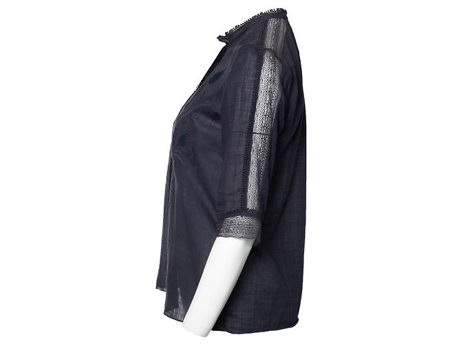 Offene bestickte blaue Bluse von Vanessa Bruno - Ansicht 2