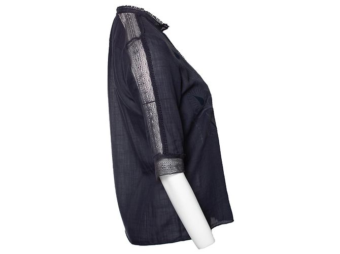 Offene bestickte blaue Bluse von Vanessa Bruno - Ansicht 4