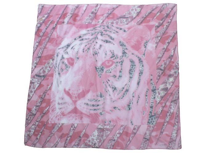 Sciarpa in seta stampata con giaguaro e diamanti Cartier in rosa - vista 2