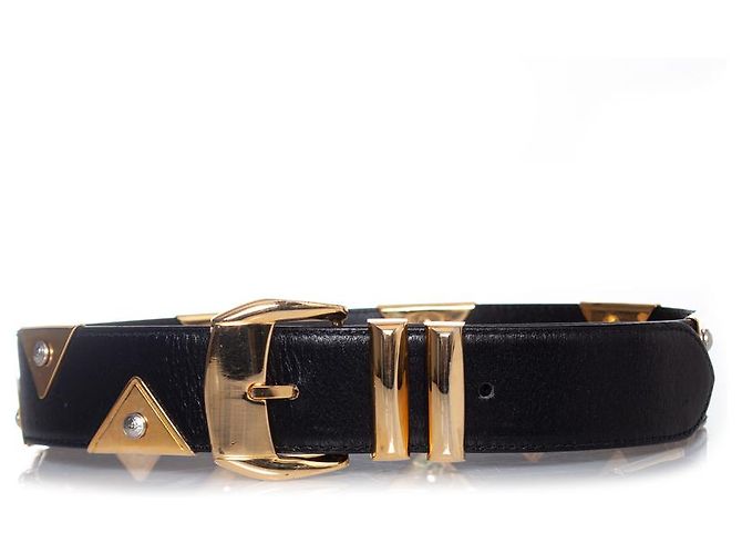 Cinturón de cuero Gianni Versace con aplicaciones de triángulo dorado Negro - vista 2