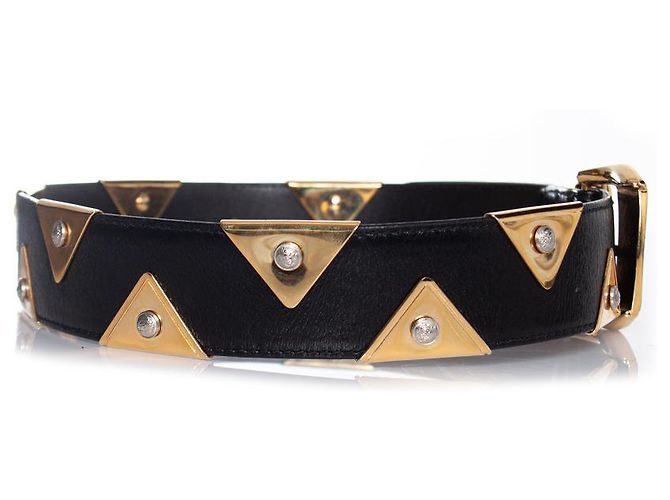 Cinturón de cuero Gianni Versace con aplicaciones de triángulo dorado Negro - vista 3