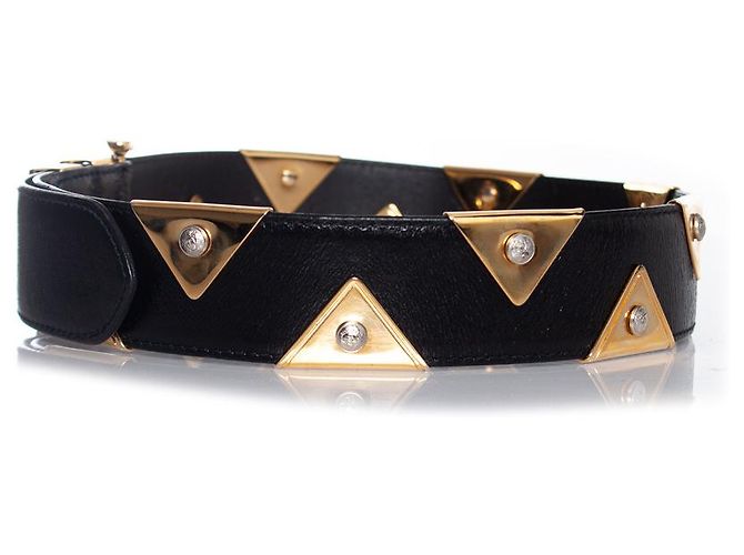 Cinturón de cuero Gianni Versace con aplicaciones de triángulo dorado Negro - vista 4
