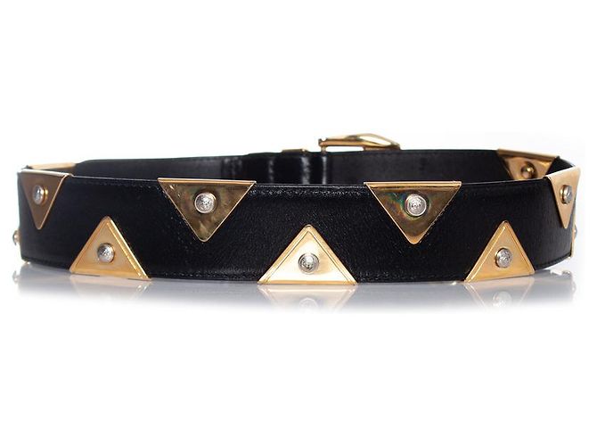 Cinturón de cuero Gianni Versace con aplicaciones de triángulo dorado Negro - vista 6
