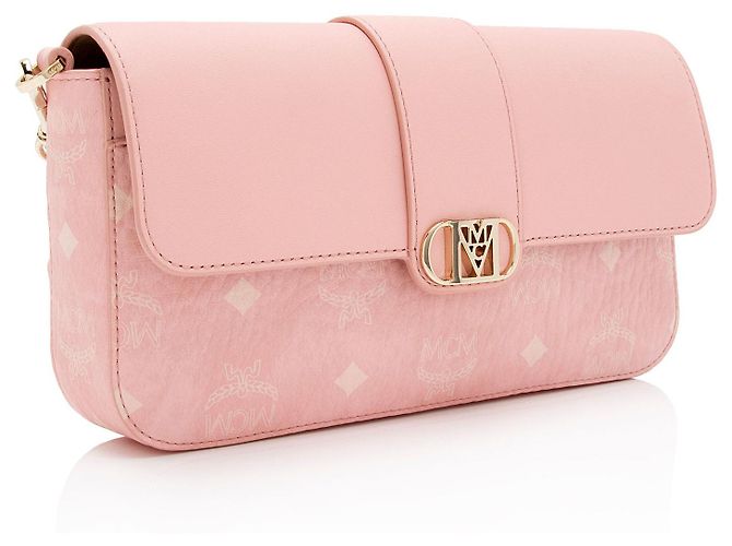 Borsa a spalla MCM Visetos in pelle di vitello logo Mode Travia piccola Rosa - vista 2