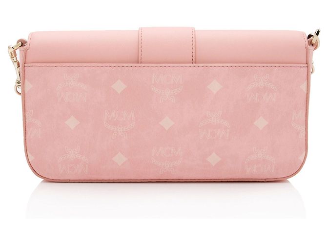 Borsa a spalla MCM Visetos in pelle di vitello logo Mode Travia piccola Rosa - vista 3