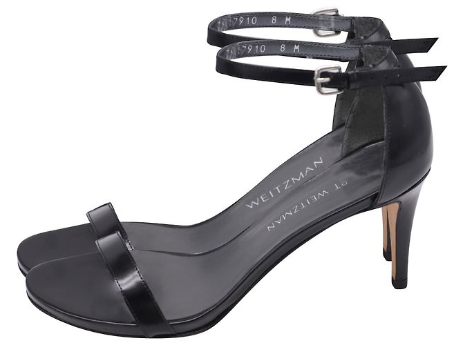 Stuart Weitzman Absatzsandalen mit Knöchelriemen aus schwarzem Leder - Ansicht 4