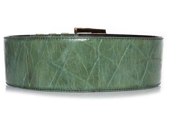 Cinturón de cintura de cuero estampado de cocodrilo verde Gianni Versace - vista 3