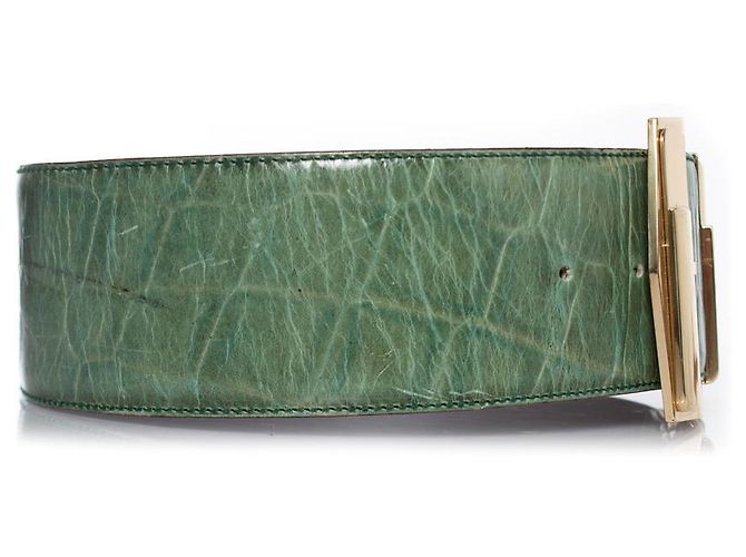Cinturón de cintura de cuero estampado de cocodrilo verde Gianni Versace - vista 4