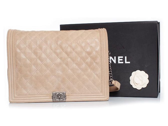 Chanel boy grande in pelle morbida beige Marrone - vista 3
