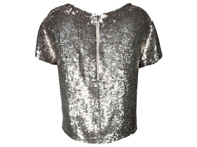 Alice + Olivia Top in paillettes Alice & Olivia con maniche corte Metallico - vista 3