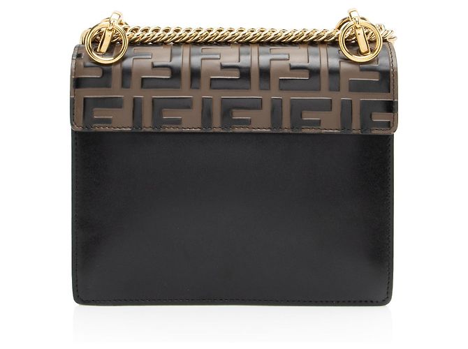 Borsa a Spalla Fendi Kan I Small in Pelle di Vitello Embossata FF Nero - vista 3