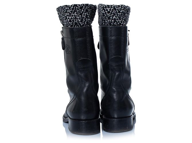 Stivali da combattimento in tweed e pelle nera CC di Chanel Nero - vista 3
