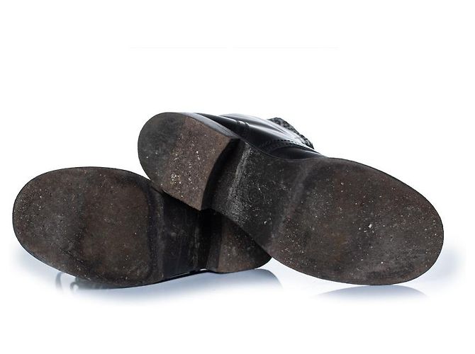 Stivali da combattimento in tweed e pelle nera CC di Chanel Nero - vista 7