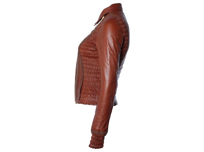 Blumarine Leder Bikerjacke Braun - Ansicht 3