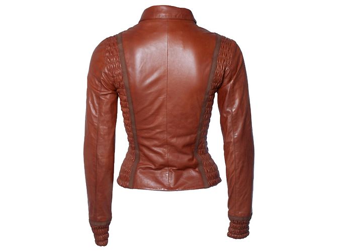 Blumarine Leder Bikerjacke Braun - Ansicht 4
