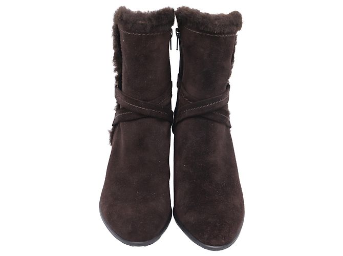 Stivaletti con tacco a blocco foderati in pelliccia in suede marrone Stuart Weitzman Porpora - vista 2