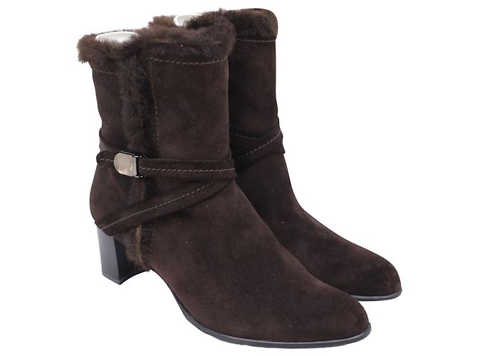 Stivaletti con tacco a blocco foderati in pelliccia in suede marrone Stuart Weitzman Porpora - vista 3