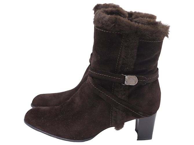 Stivaletti con tacco a blocco foderati in pelliccia in suede marrone Stuart Weitzman Porpora - vista 4