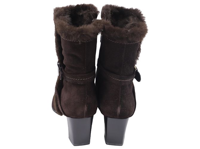 Stivaletti con tacco a blocco foderati in pelliccia in suede marrone Stuart Weitzman Porpora - vista 5