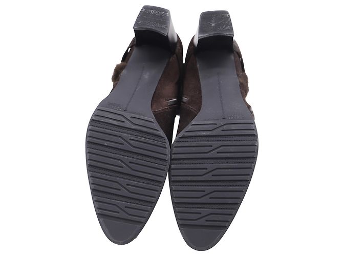 Stivaletti con tacco a blocco foderati in pelliccia in suede marrone Stuart Weitzman Porpora - vista 6