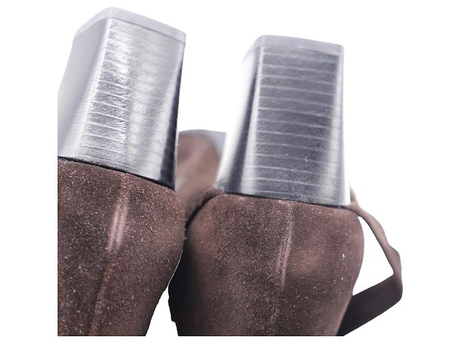 Stivaletti con tacco a blocco foderati in pelliccia in suede marrone Stuart Weitzman Porpora - vista 8