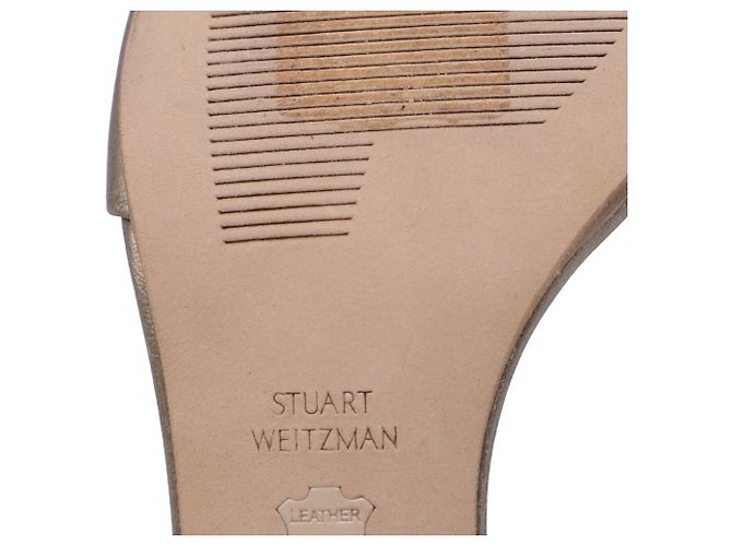 Stuart Weitzman Ankle Strap Block-Heel Sandals in Metallic Gold Leather Golden - view 8