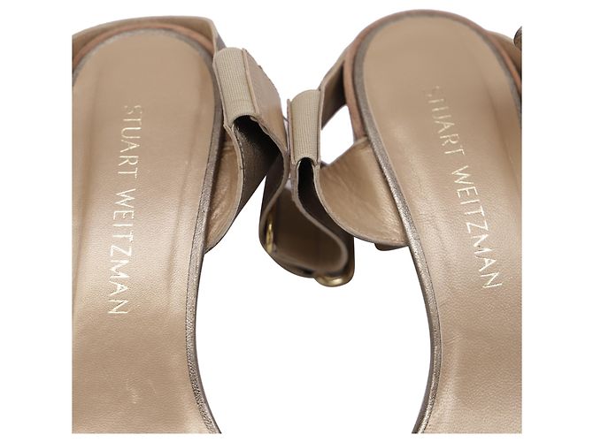 Stuart Weitzman Ankle Strap Block-Heel Sandals in Metallic Gold Leather Golden - view 9