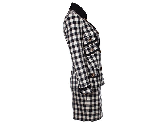 Cappotto e gonna a quadri militari Gianni Versace Couture Nero - vista 4