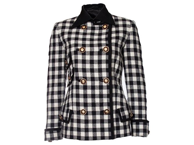Cappotto e gonna a quadri militari Gianni Versace Couture Nero - vista 5