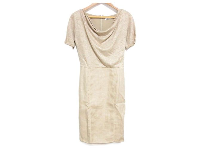 Vestido de Lino 100% Max Mara Drape Beige - vista 3
