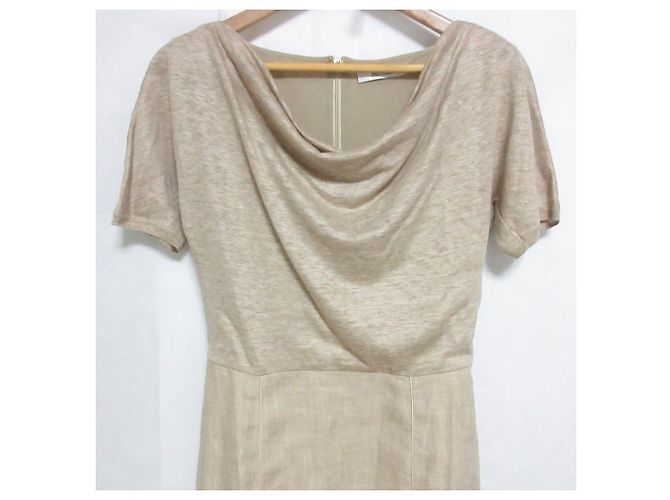 Vestido de Lino 100% Max Mara Drape Beige - vista 5