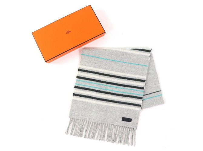 Hermès HERMES Neo Rocabar Cashmere Schal mit Lederlogo-Patch - Ansicht 2