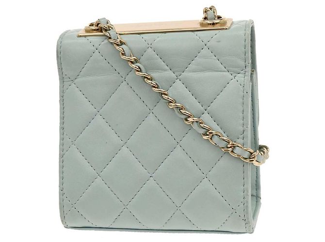 Chanel Trendy CC Clutch mit Kette aus gestepptem Lammleder klein Blau - Ansicht 2