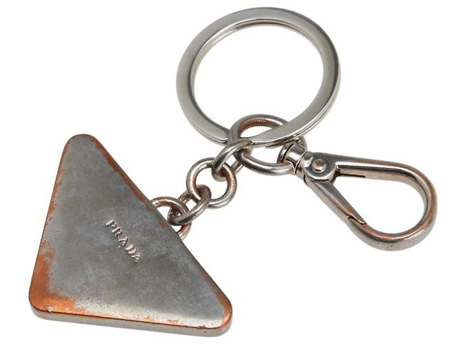 Portachiavi in placca con logo triangolare Prada Nero Argento - vista 2