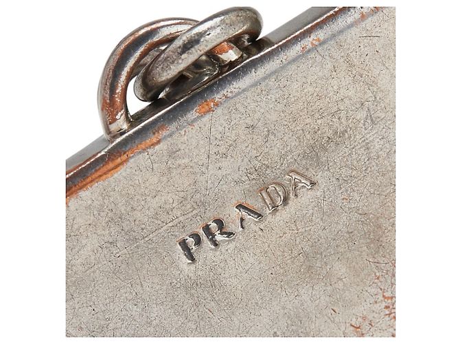 Portachiavi in placca con logo triangolare Prada Nero Argento - vista 3