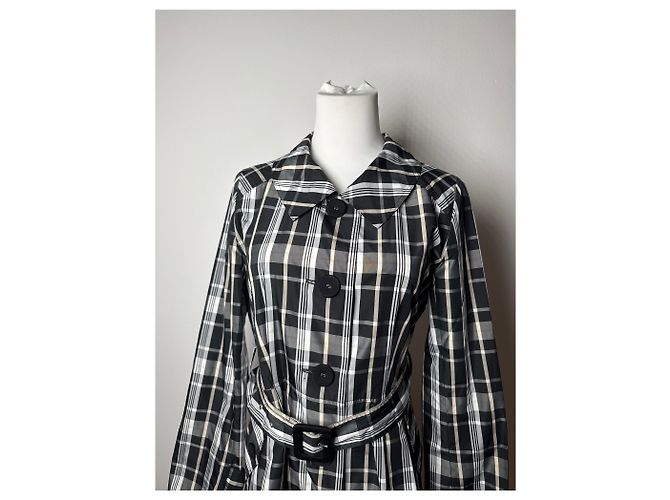Vintage Courreges Trenchcoat schwarz-weiß kariert 36/S - Ansicht 12