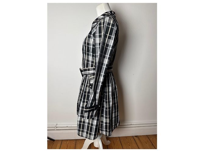 Vintage Courreges Trenchcoat schwarz-weiß kariert 36/S - Ansicht 2