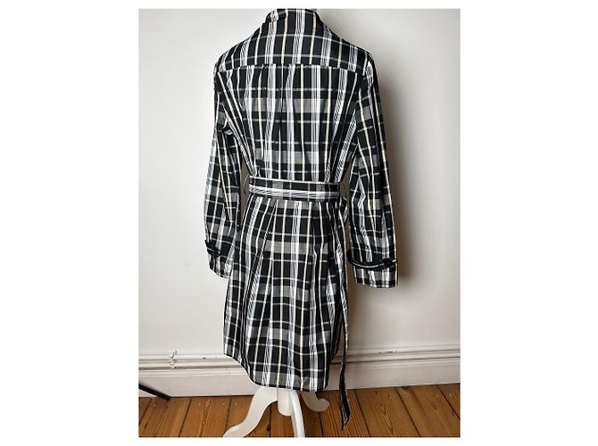 Vintage Courreges Trenchcoat schwarz-weiß kariert 36/S - Ansicht 3